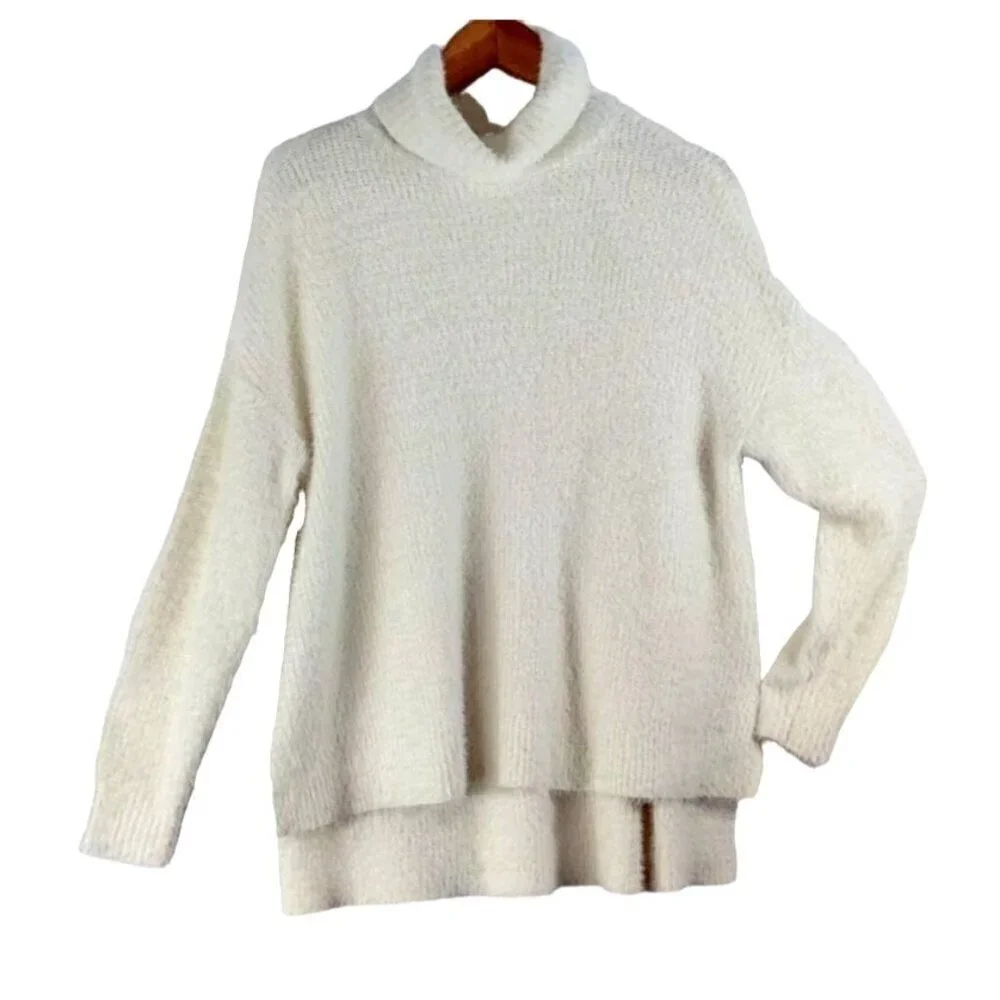 Fuzzy Sweater Winter White sz OX by Sonoma Cowl Neck Women's Cozy Soft Knit